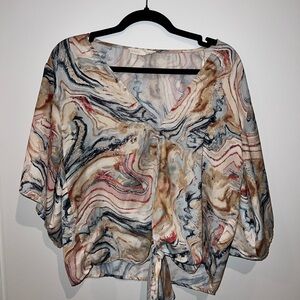 Lovestitch Swirl Pattern Blouse in Cream and Red